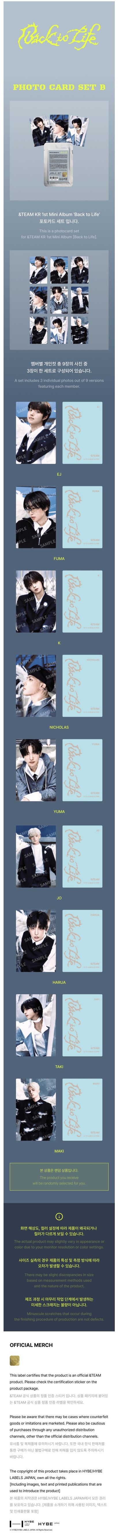 &team - [back to life] photocard set b